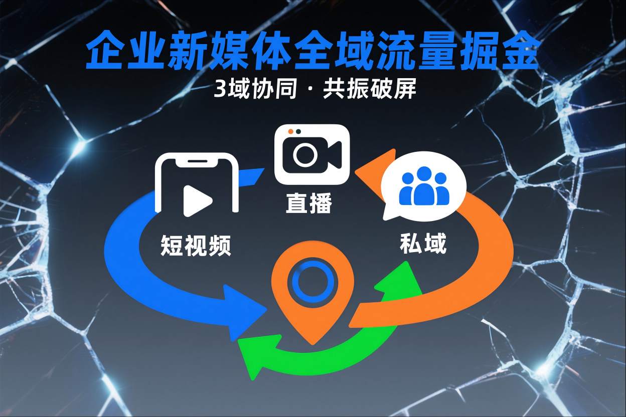 短视频全域商业模式，企业新媒体全域流量掘金，3域协同，共振破屏，短视频-直播-私域-地域-邪修侠数据中心