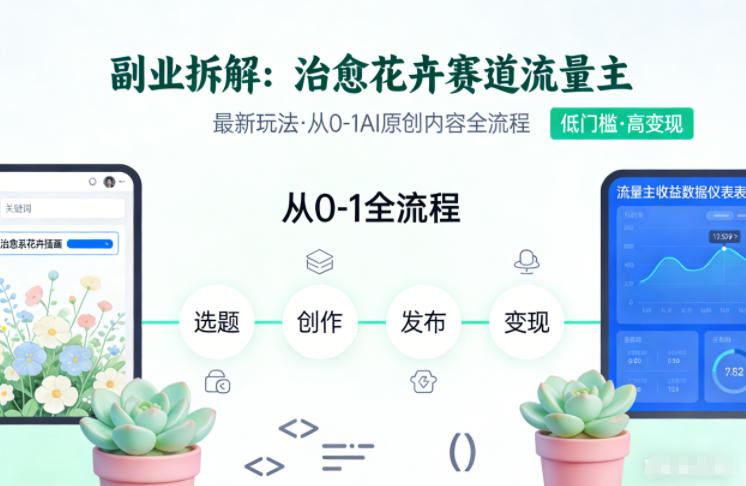 副业拆解：治愈花卉赛道流量主最新玩法，从0-1AI原创内容全流程-邪修侠数据中心