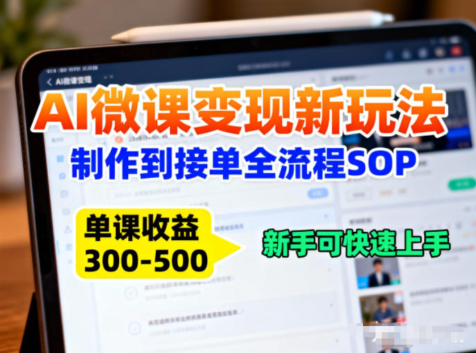 AI微课变现新玩法：制作到接单全流程SOP，单课收益3-5张，新手可快速上手-邪修侠数据中心