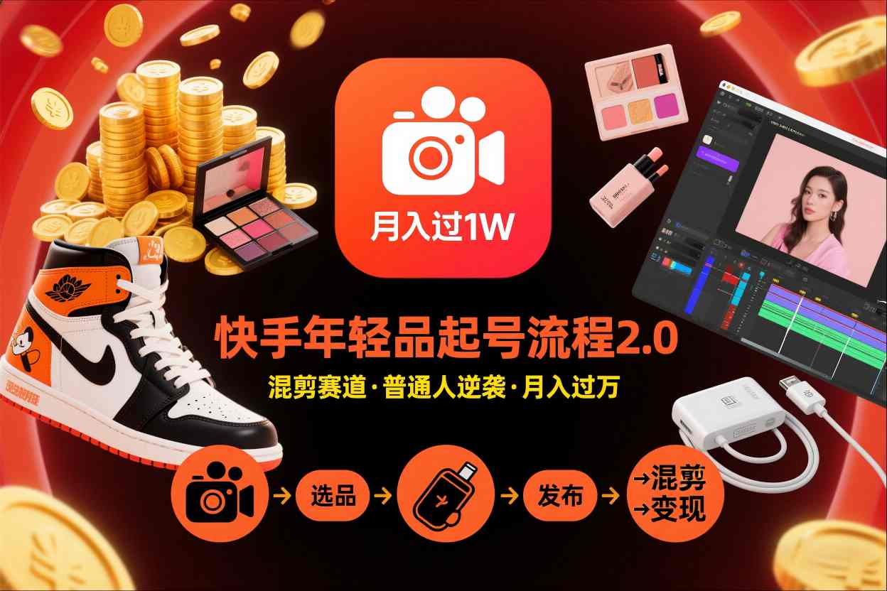 快手短视频带货年轻品起号流程2.0，快手年轻品混剪赛道，普通人也能月入过1W-邪修侠数据中心