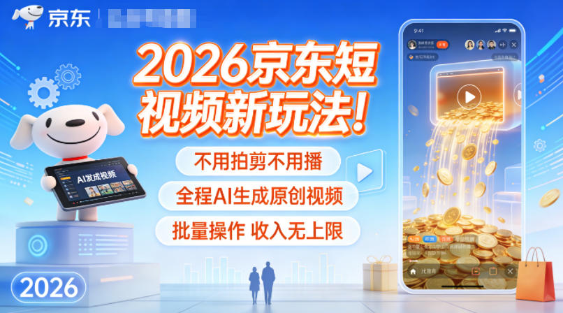 2026京东短视频新玩法！不用拍剪不用播，全程AI生成原创视频，批量操作收入无上限-邪修侠数据中心